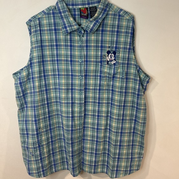 Disney Tops - Mickey Unlimited Womens Shirt Size 22W/24W Blue Plaid Button Up Sleeveless Top